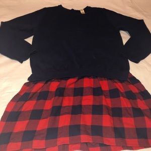 💕Osh kosh shirt dress plain top plaid bottom